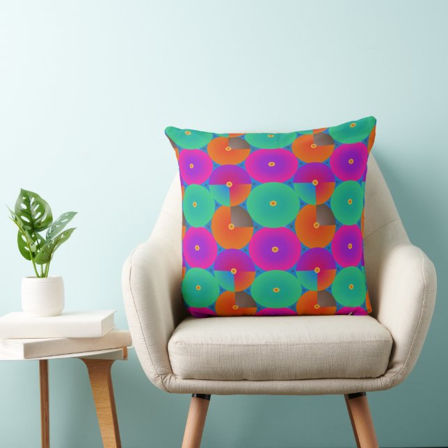 Gradient Geometric Circle Cushion Bright Blue Pink Kissen (Stuhl )