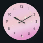 Gradient Girly Glam Celestial Glitzer Pastel Pink Große Wanduhr<br><div class="desc">Schein und funkeln in diesem Jahr! Personalisieren Sie dieses Produkt mit Ihrem Namen, Ihrer Phrase oder Ihrem Logo, wie Sie möchten. Schöner moderner Luxus und kitschiges rosa Design, mit einem rosa Raum universell milchig in pastellfarbenen ästhetischen Gefälle, mit Glitzer weißen Sternen. Pastellrosa Stiardust Design Illustration für rosa Themen Dekoration, Feiern,...</div>