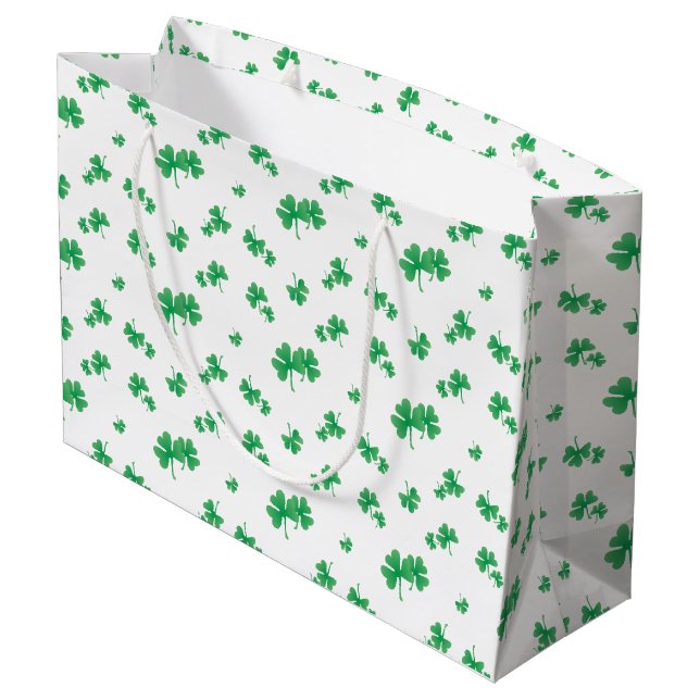 Gradient Grün Irisches Kleeblatt-Muster Große Geschenktüte (Rückseite Schrägansicht)