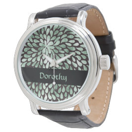 Gradient grüne Blätter auf schwarz Armbanduhr