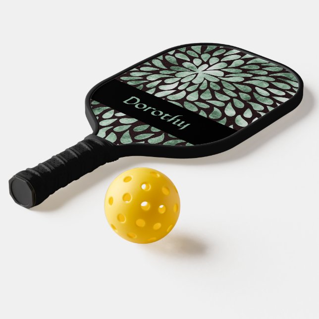 Gradient grüne Blätter auf schwarz Pickleball Schläger (Ablage2  )