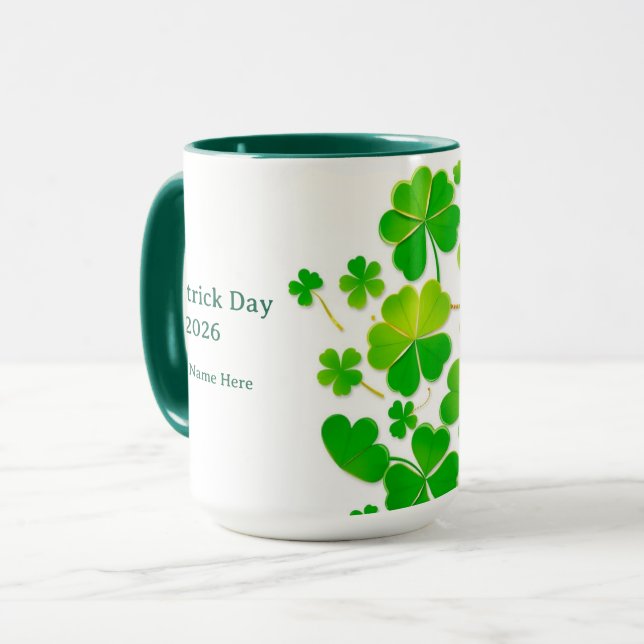 Gradient Grünes Schichtkleeblatt Gold Glück Tasse (Vorderseite Links)