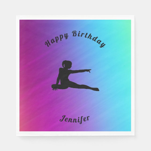 Gradient Gymnastics Birthday Napkins mit Namen Serviette (Vorderseite)