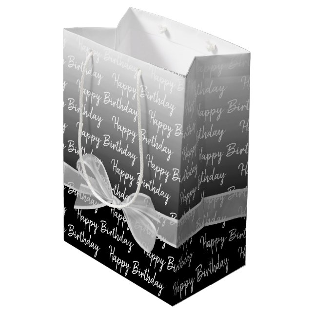 Gradient Happy Birthday mit weißem Bow Mittlere Geschenktüte (Rückseite Schrägansicht)