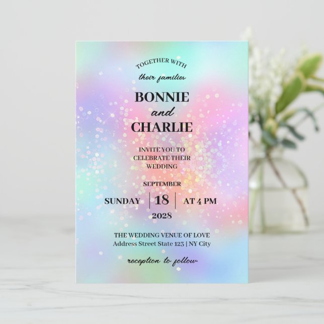 Gradient Holographic Glitzer Wedding Einladung (Stehend Vorderseite)