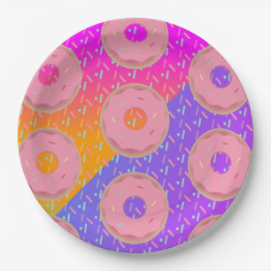 Gradient Neon- und Streusel-Donut-Party Pappteller