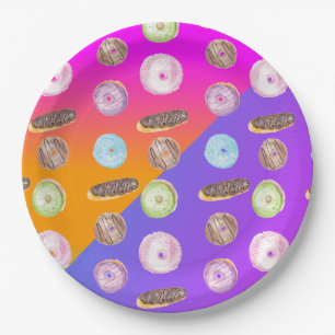 Gradient Neon Wasserfarbe Frost-Donut Pappteller