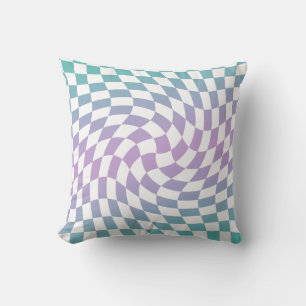 Gradient Ombre Blue Lilac Warped Karo überprüft Kissen