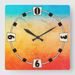 Gradient ombre Korallenblüte Beige Blau weiche ver Quadratische Wanduhr