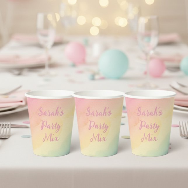  gradient party watercolor pink Elegant Birthday  Pappbecher (Von Creator hochgeladen)