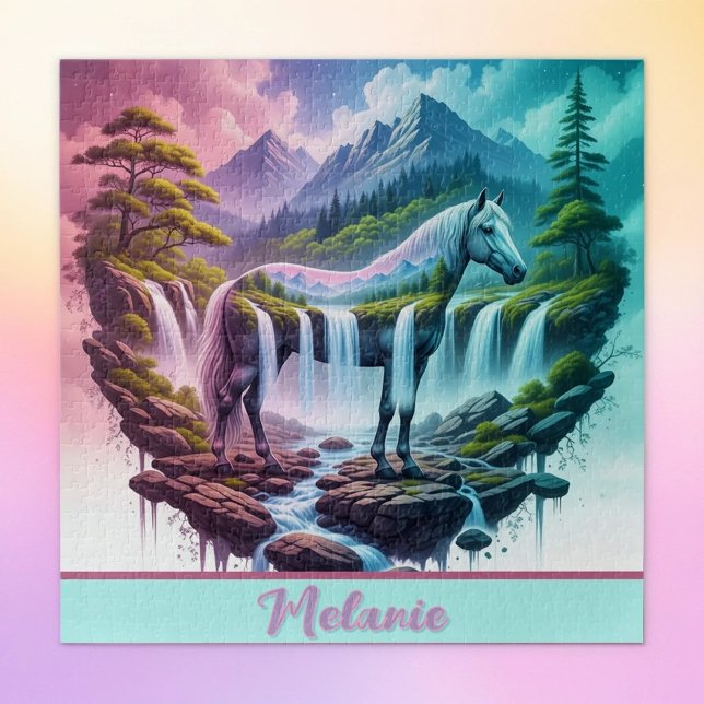 Gradient Pastel Horse Waterfall Natur Puzzle (Von Creator hochgeladen)
