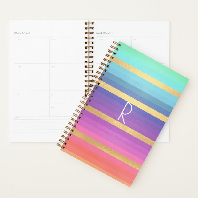 Gradient Pastell Stripes Mit Monogramm Planer (Anzeige)