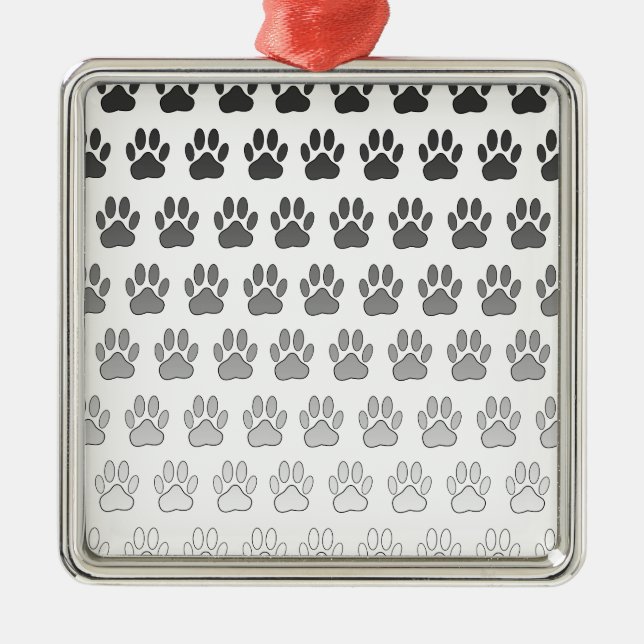 Gradient Paw Prints in Schwarz & Weiß & Grau Silbernes Ornament (Vorne)