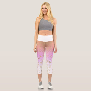 Gradient peach lila white gold star pattern capri leggings