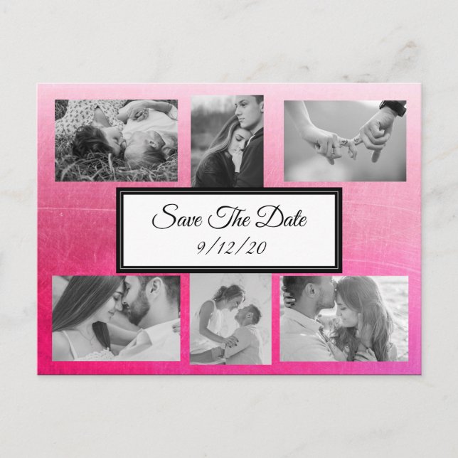 Gradient Pink Foto Save the Date Postkarte (Vorderseite)