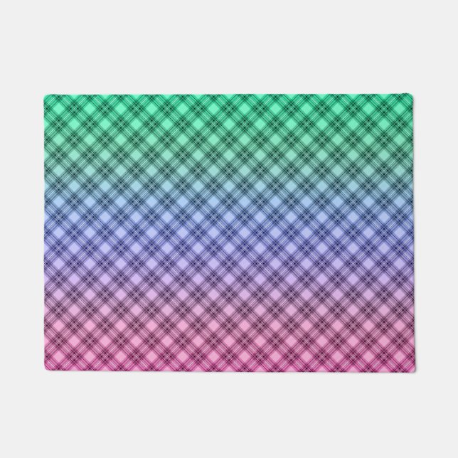 Gradient Raster kariertes Tartan Muster pink Fußmatte (Vorderseite)