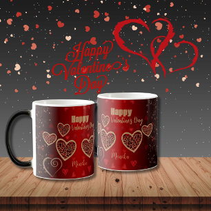 Gradient Red Gold Hearts Valentine Verwandlungstasse
