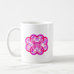 Gradient Rosa und Lila Herzförmiges abstraktes Mus Kaffeetasse