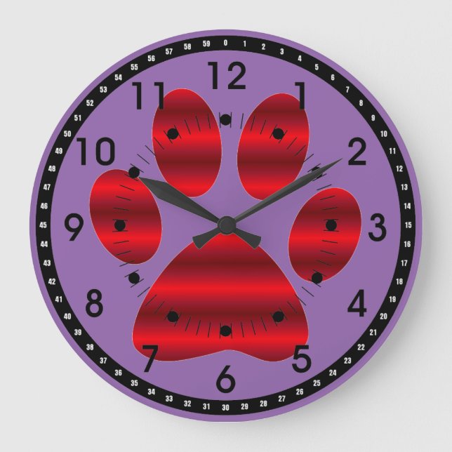 Gradient Roter Pfotenabdruck Große Wanduhr (Vorderseite)