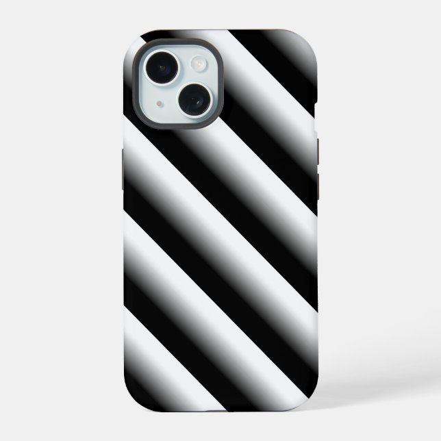 Gradient Schwarz Grau und Weiße Streifen iPhone 15 Hülle (Rückseite)