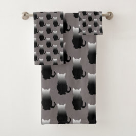 GRADIENT SCHWARZ UND WEISS KATZMOTIF IN CHARCOAL G BADHANDTUCH SET