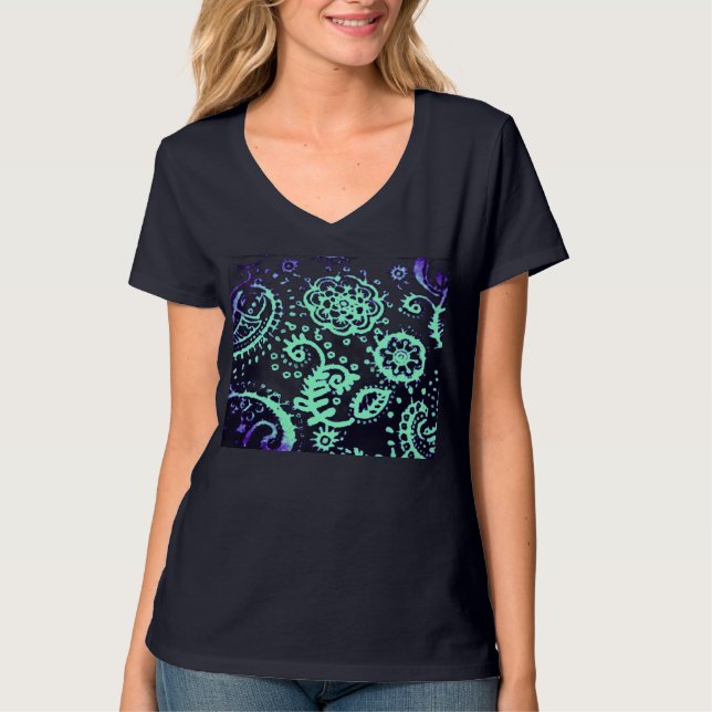 Gradient Seafoam Lila Druck Schwarz T-Shirt  (Vorderseite)