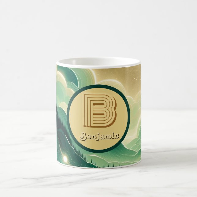 Gradient Smaragd Kelly Grün Glitter Monogramm Kaffeetasse (Mittel)