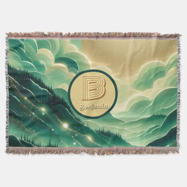 Gradient Smaragd Kelly Grün Glitter Monogrammiert Decke (Vorderseite)