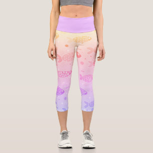 Gradient Sunset Fish Muster Modern Capri Leggings