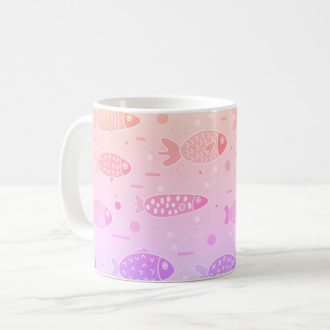Gradient Sunset Fish Muster Modern Kaffeetasse (Vorderseite Links)