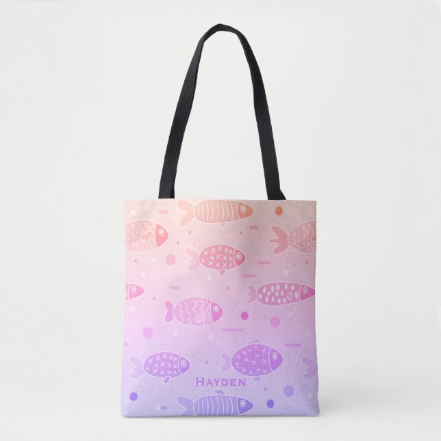 Gradient Sunset Fish Muster Modernes Personalisier (Vorderseite)