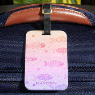 Gradient Sunset Fish Muster Modernes Personalisier Gepäckanhänger