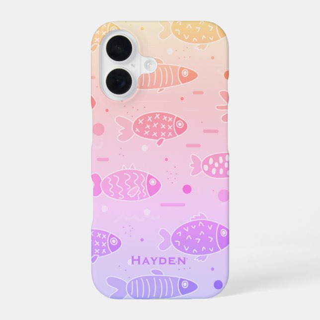 Gradient Sunset Fish Muster Modernes Personalisier iPhone 16 Hülle (Rückseite)