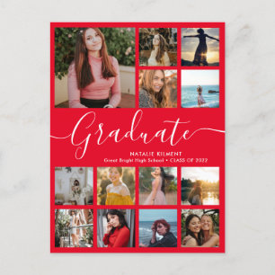 Graduate 14 Foto Collage Rot und Weiß Abschluss Ankündigungspostkarte