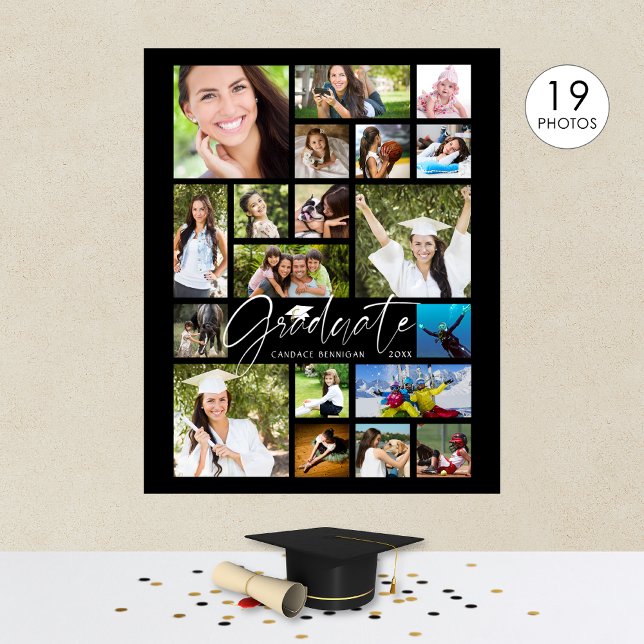 Graduate 19 Foto Collage Script Schwarzes Party Poster (Von Creator hochgeladen)