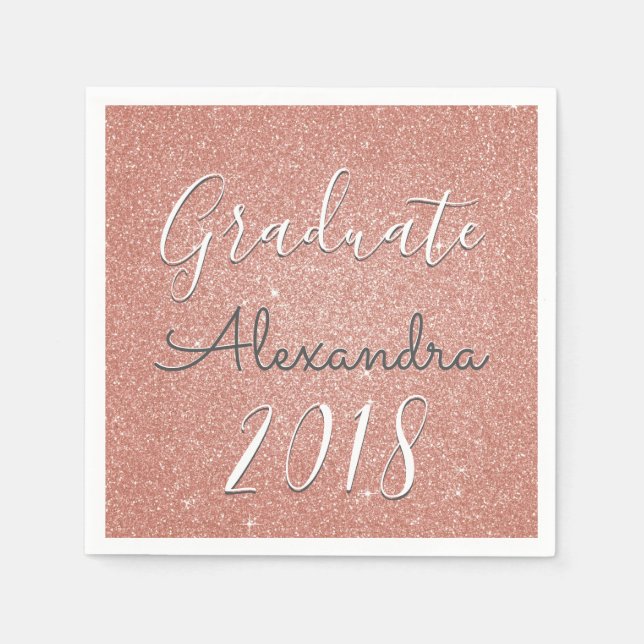 Graduate 2018 Rose Gold - Rosa Glitzer Serviette (Vorderseite)