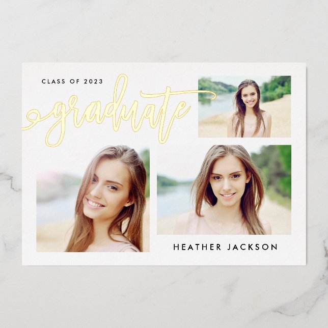 Graduate 2022 Trendy 3 Foto Collage Party Foil Folieneinladung (Vorderseite)