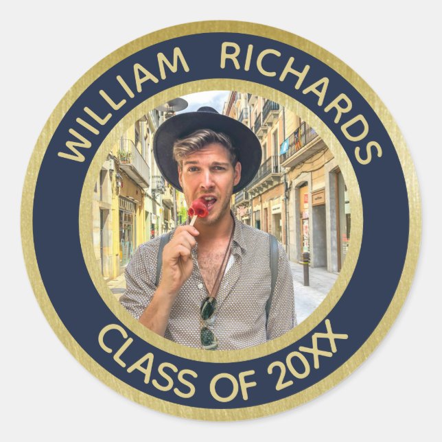 Graduate 2025 Foto Personalisiert Runder Aufkleber (Vorderseite)