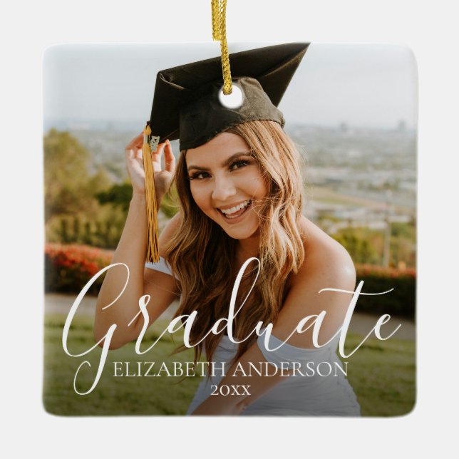 Graduate 2025 Script Custom Foto Keramikornament (Vorderseite)