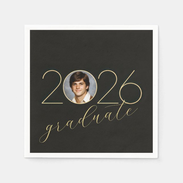 Graduate 2026 Photo Frame on Black Serviette (Vorderseite)