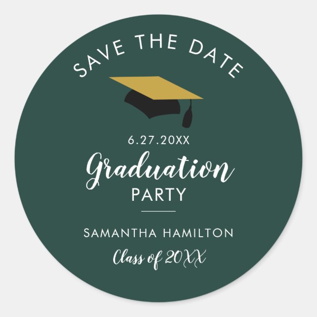 Graduate 2026 Save the Date Grad Party Green Runder Aufkleber (Vorderseite)
