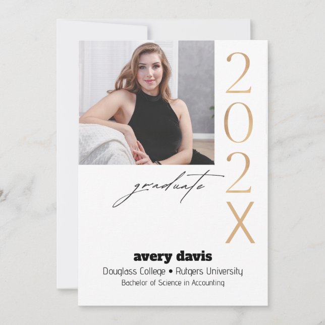 Graduate 202X Gold Foto - Weißer Hintergrund Ankündigung (Vorderseite)