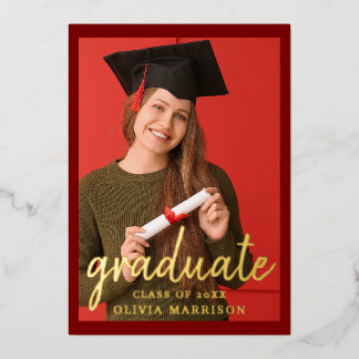Graduate 2 Foto Abschluss Modernes Red Gold Folieneinladung
