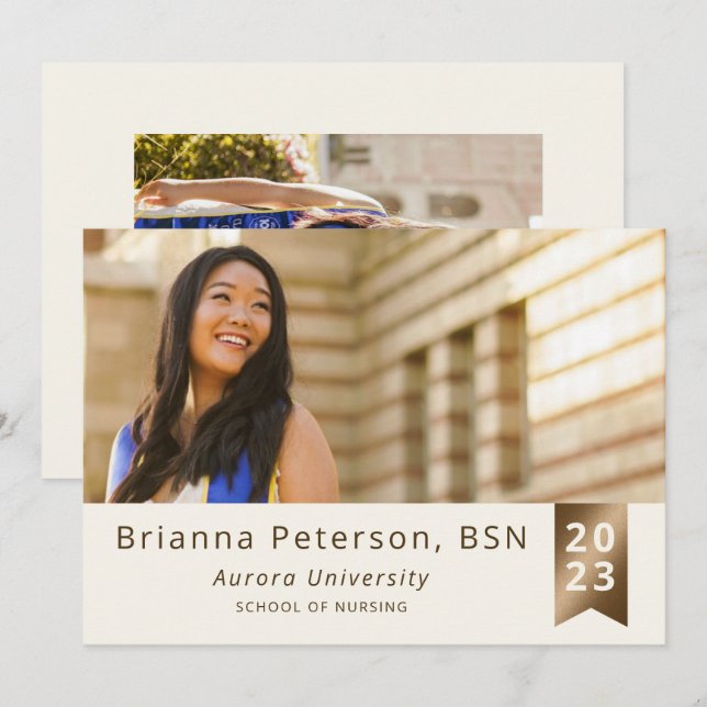 Graduate 2 Foto Elfenbeingolden Imitate Foil Sash Ankündigung (Vorne/Hinten)