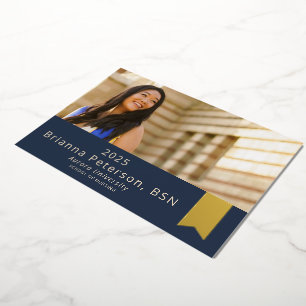 Graduate 2 Foto Navy Gold Foil Sash Folieneinladung