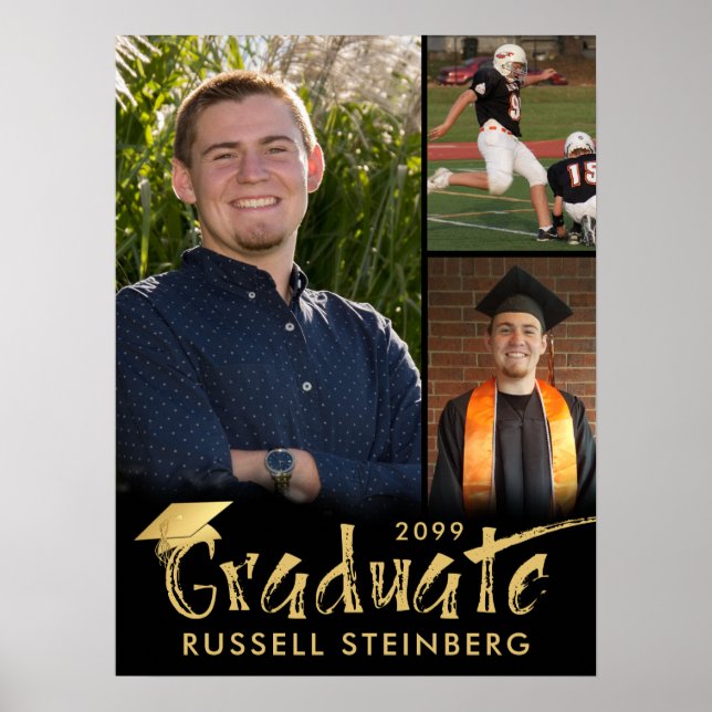 Graduate 3 Fotos Gold Brush Typografie Poster (Vorne)