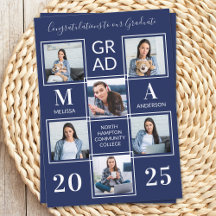 Graduate 6 Foto Personalisiert Navy Blue Abschluss