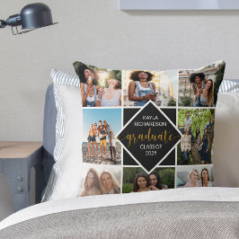 Graduate 8 Foto Collage Black and Gold Abschluss Kissen