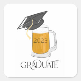 Graduate Abschluss Beer Grad Cap Quadratischer Aufkleber