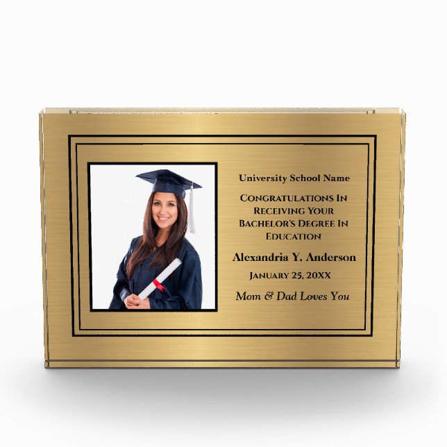Graduate Abschluss School Gold Award Personalize Fotoblock (Vorderseite)